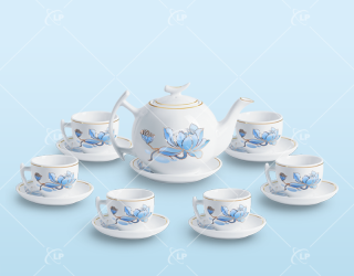 Bộ bình trà bưởi cành sen xanh - LPBTT15