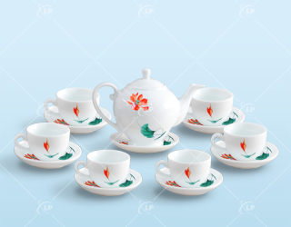 Bộ bình trà Camelia họa tiết sen đỏ - LPBTT25