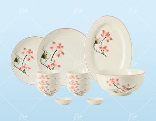 Bộ đồ ăn 12 món họa tiết sen hồng - LPBD49