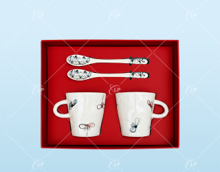Giftset bộ 2 cốc cafe kèm thìa gốm sứ - LPGSL10
