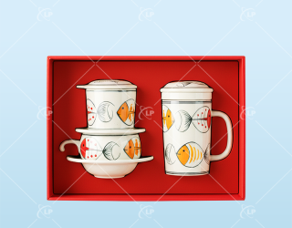 Giftset bộ phin cafe và ca lọc trà gốm sứ Bát Tràng cao cấp - LPGSL04