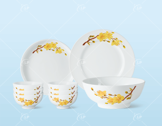 Set đồ ăn 9 món vẽ hoa mai vàng - LPBD40