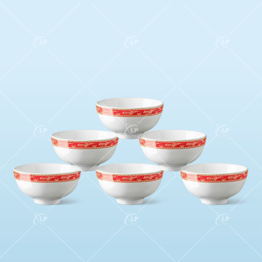 Bộ 6 chén ăn cơm họa tiết hạc đỏ - LPBD07