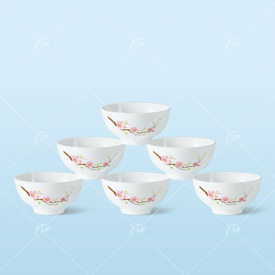 Bộ 6 chén cơm họa tiết hoa đào đỏ - LPBD11