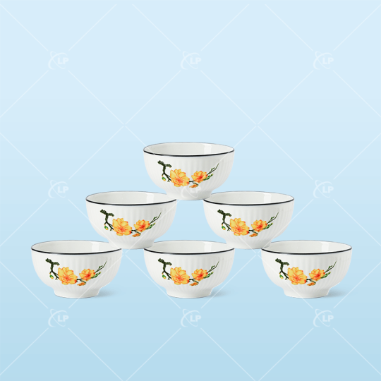 Bộ 6 chén sọc chỉ họa tiết hoa mai - LPBD05