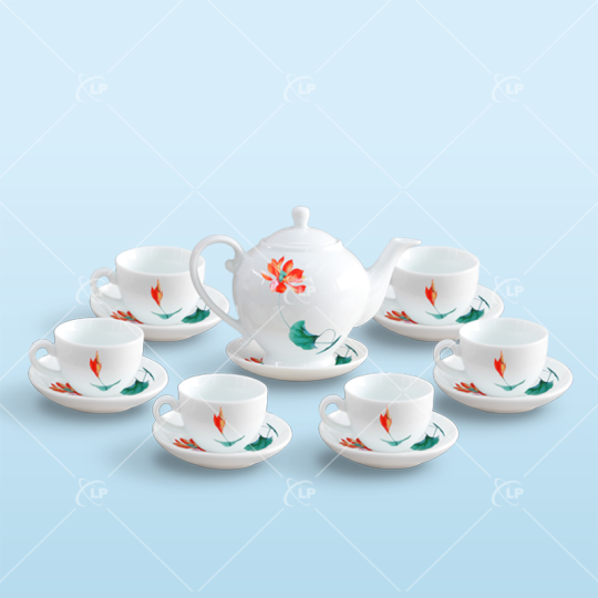 Bộ bình trà Camelia họa tiết sen đỏ - LPBTT25