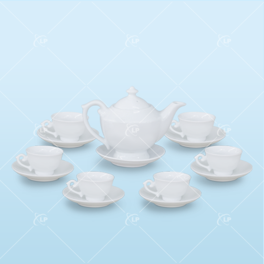 Bộ bình trà dáng đèn thần trắng - LPBTT03