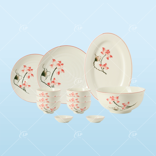 Bộ đồ ăn 12 món họa tiết sen hồng - LPBD49