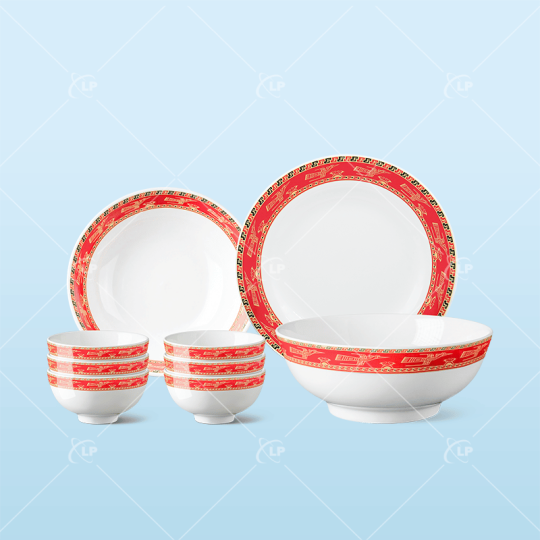 Bộ đồ ăn 9 món họa tiết hạc đỏ - LPBD37