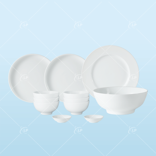 Bộ đồ ăn đầy đủ 12 món sứ trắng - LPBD43