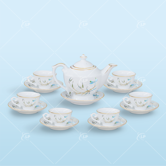 Bộ trà dáng đèn thần vẽ chuồn trúc - LPBTT29