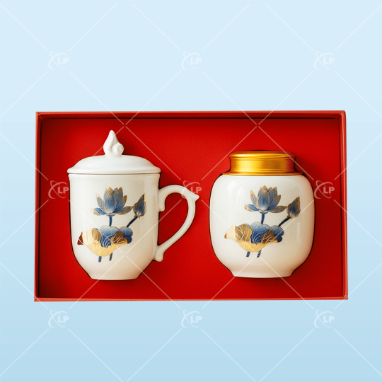 Combo ly sứ và hũ trà sen xanh - LPLS28