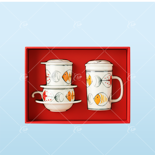 Giftset bộ phin cafe và ca lọc trà gốm sứ Bát Tràng cao cấp - LPGSL04