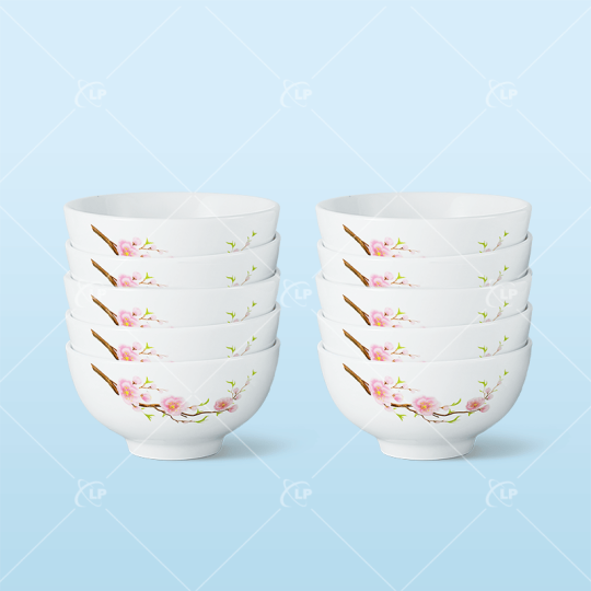 Set 10 bát ăn cơm vẽ hoa đào - LPBD24