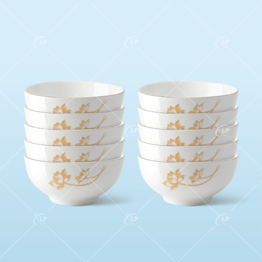 Set 10 bát cơm sen vàng kim sang trọng - LPBD28