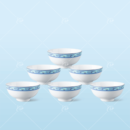 Set 6 bát cơm họa tiết hạc xanh cổ điển - LPBD08