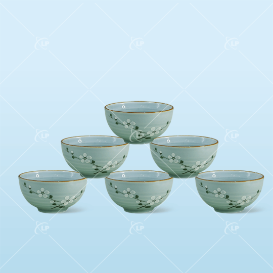 Set 6 bát cơm men lam đào trắng - LPBD18