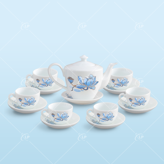 Set ấm trà vai vuông vẽ sen xanh - LPBTT18
