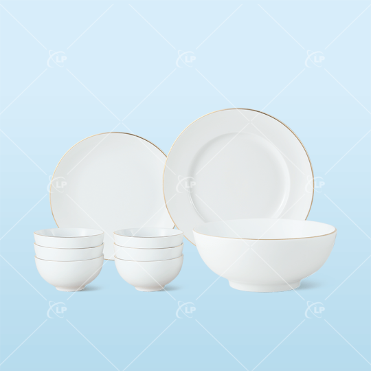 Set bát đĩa 9 món kẻ vàng sang trọng - LPBD32