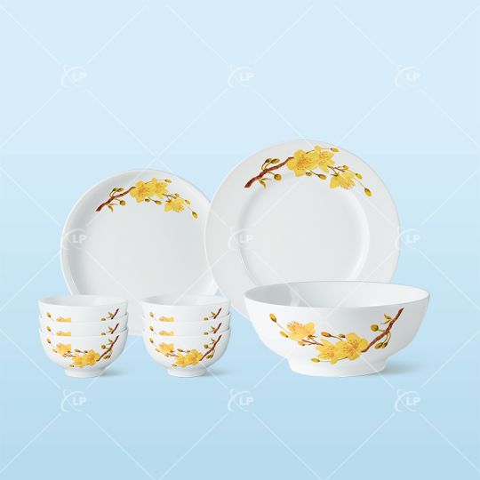 Set đồ ăn 9 món vẽ hoa mai vàng - LPBD40